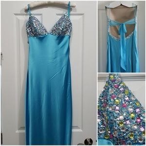 Sean Couture Sequin/Crystal Strappy dress blue L